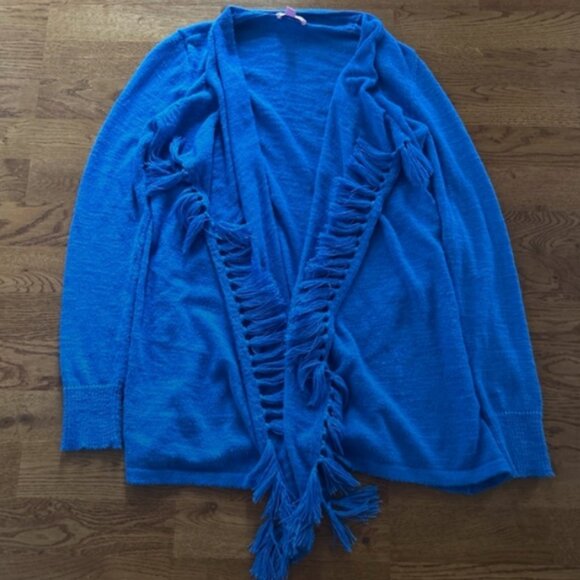 Lilly Pulitzer Lucita Cardigan Sweater Women Knit Open Lapis Blue Tassel Fringe - Picture 1 of 4